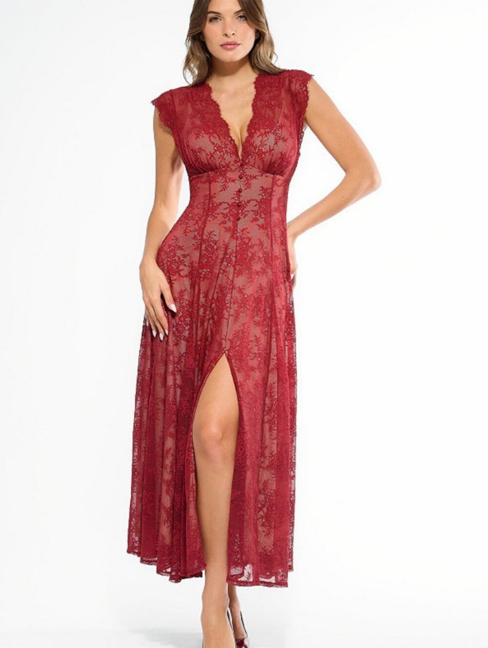 Popilush Women Shapewear Boho Floral Lace Front Slit Fit & Flare Midi Dress XXL - Picture 5 of 16
